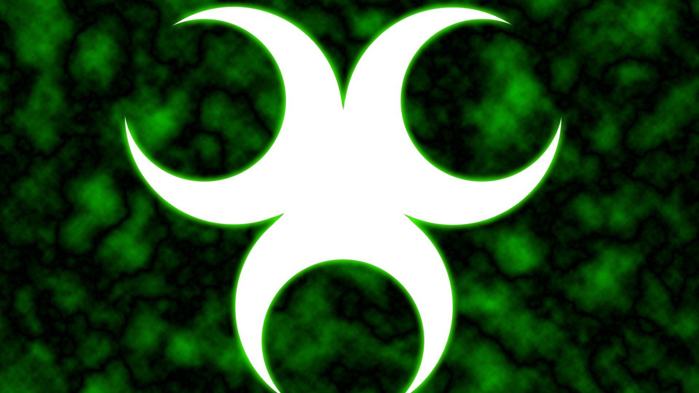 Белый знак био опасности на зеленом фоне