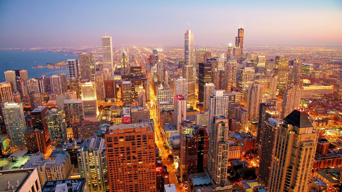 Вечерние огни города Чикаго