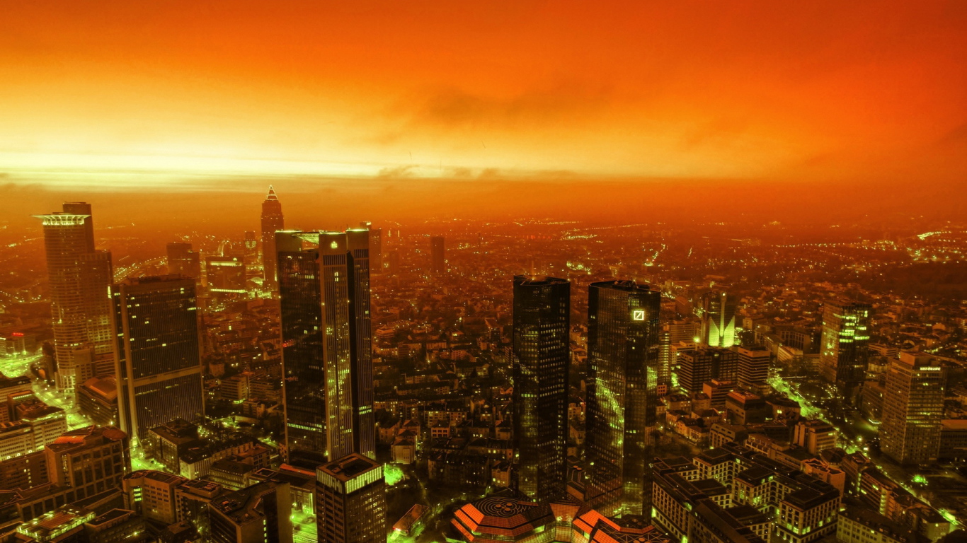 Orange sunset in the city