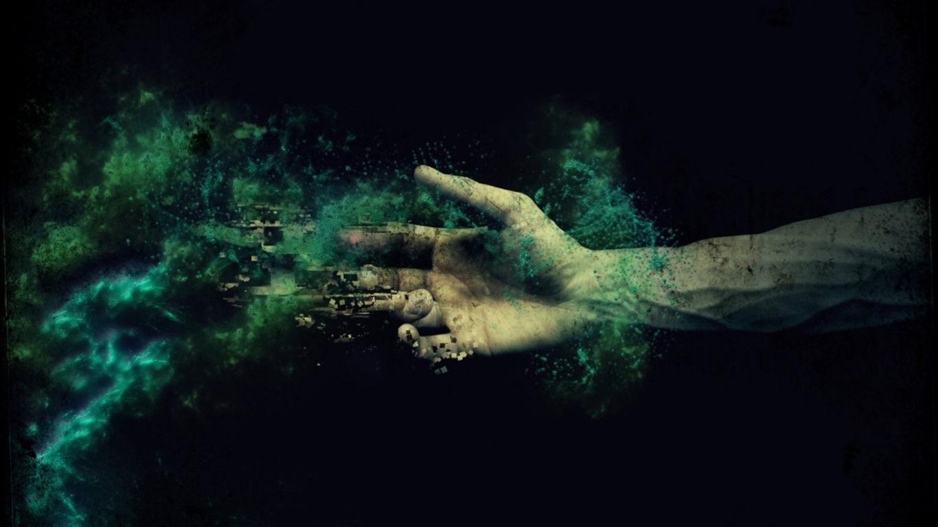 Рука распадается на зеленую пыль