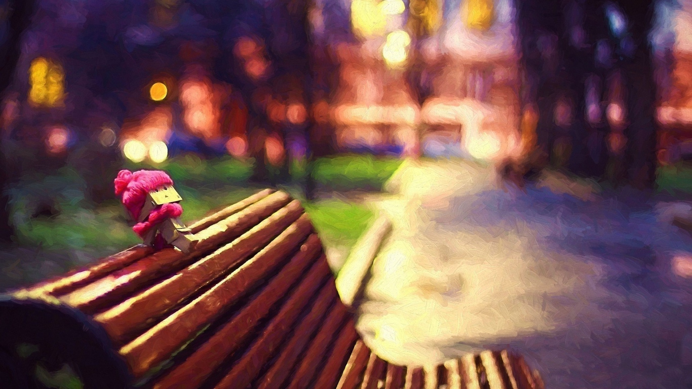 Человечек из картона на скамье