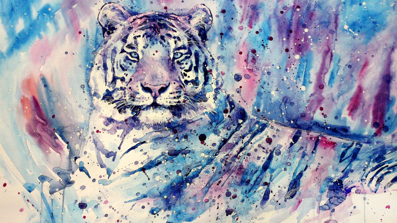 Изображение тигра в фиолетовых тонах