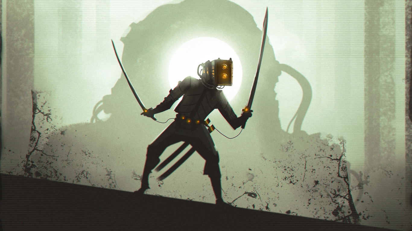 Мужчина с катанами, киберпанк