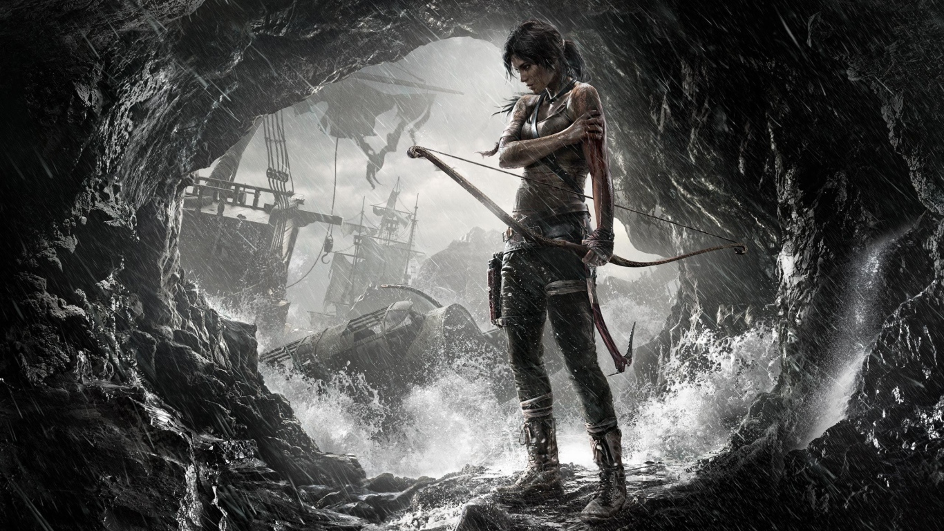 Лучница среди брызг в пещере