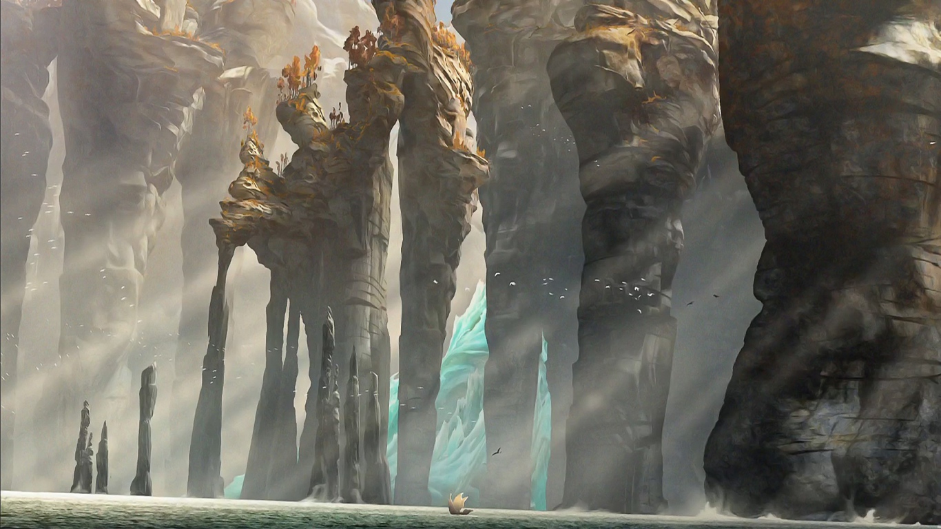 Лодка у подножия каменных столбов