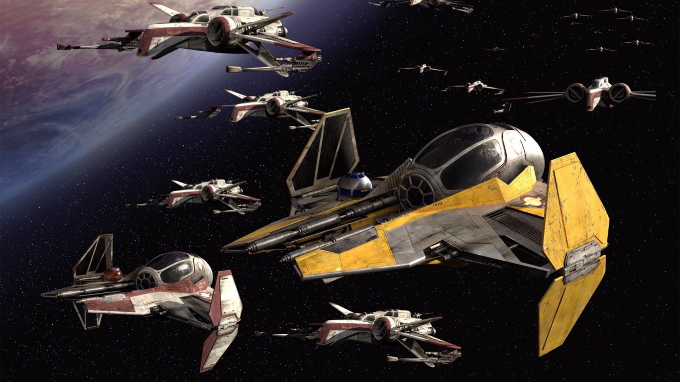 Отряд кораблей у планеты в Звездных войнах