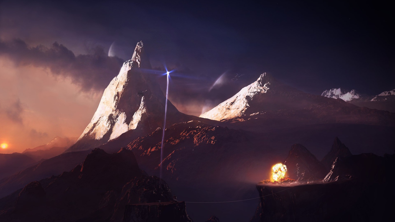 Вспышка на площадке в горах