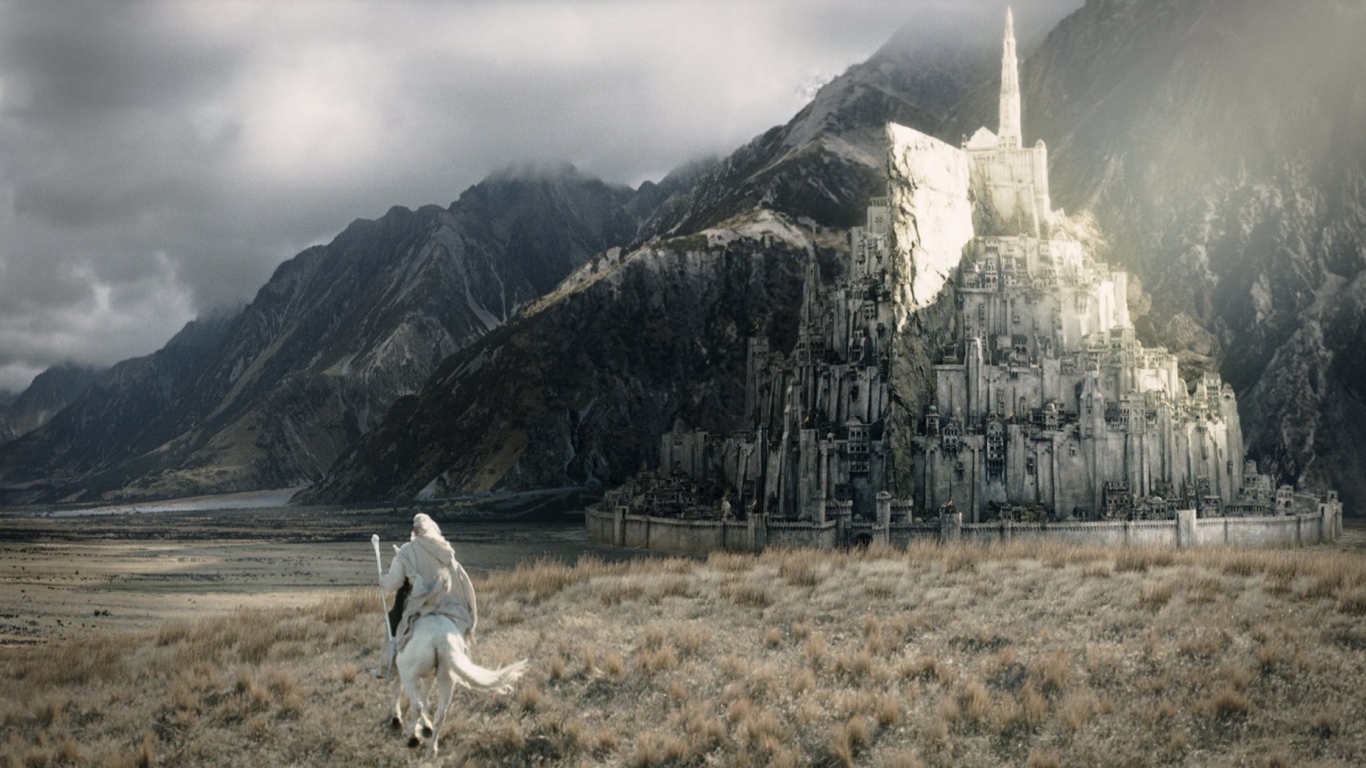 Gandalf the white city Minas Tirith, The Lord of the Rings Desktop  wallpapers 1366x768