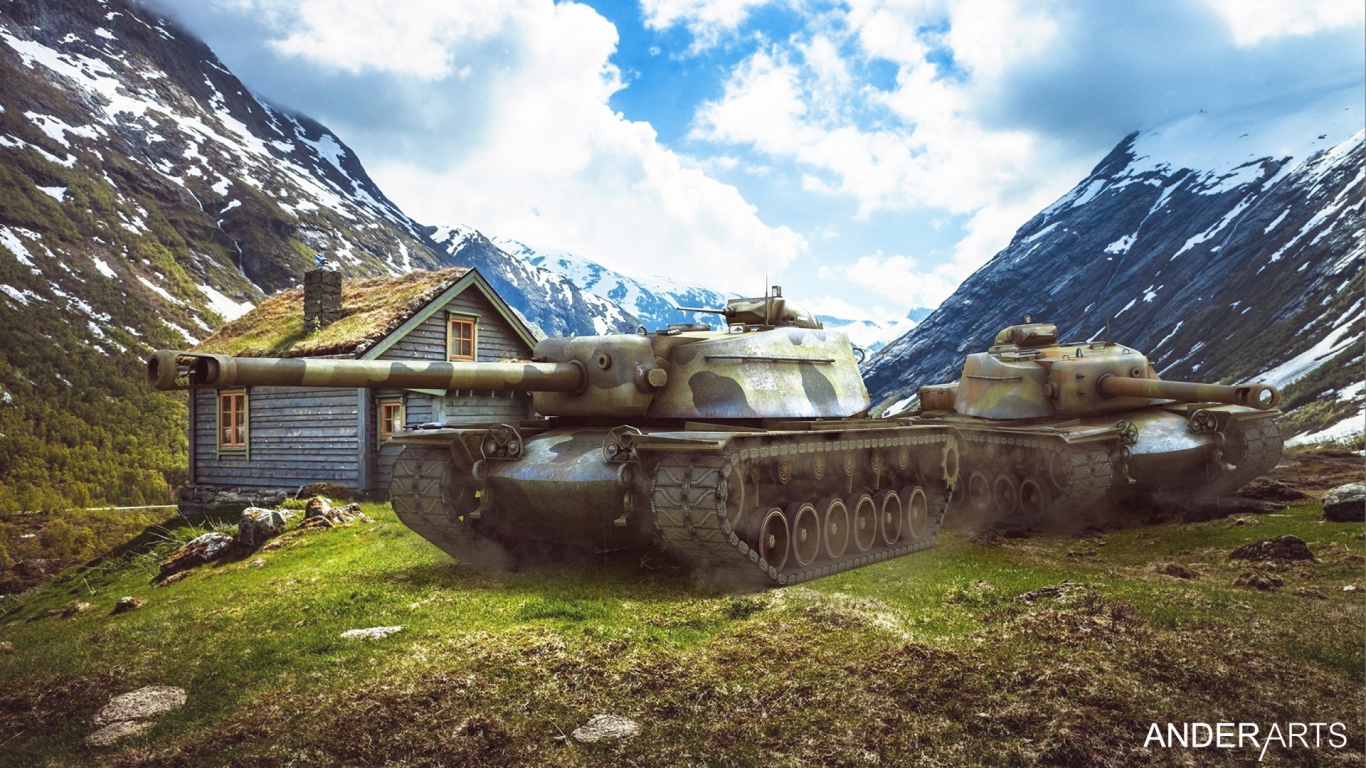 Танки у хижины в горах