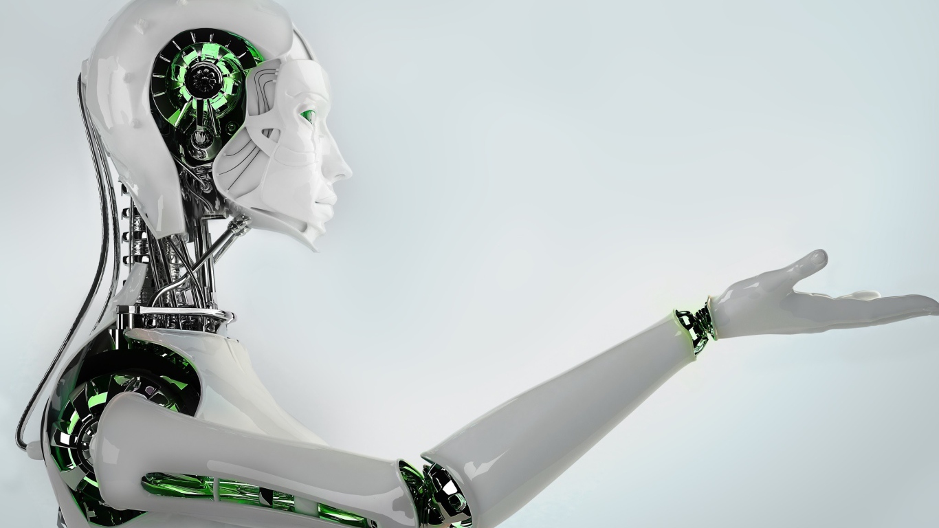 Белый робот с зелеными вставками