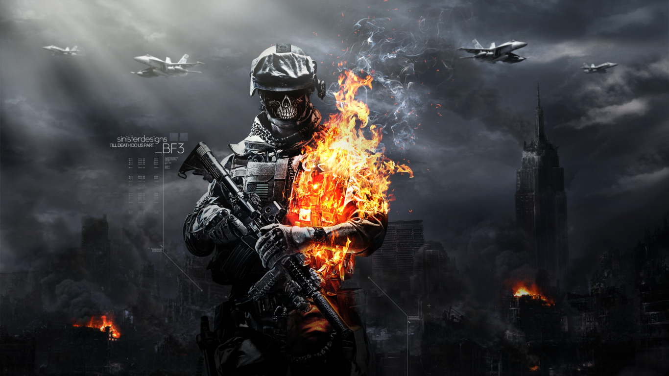 Горящий солдат из игры Battlefield 3