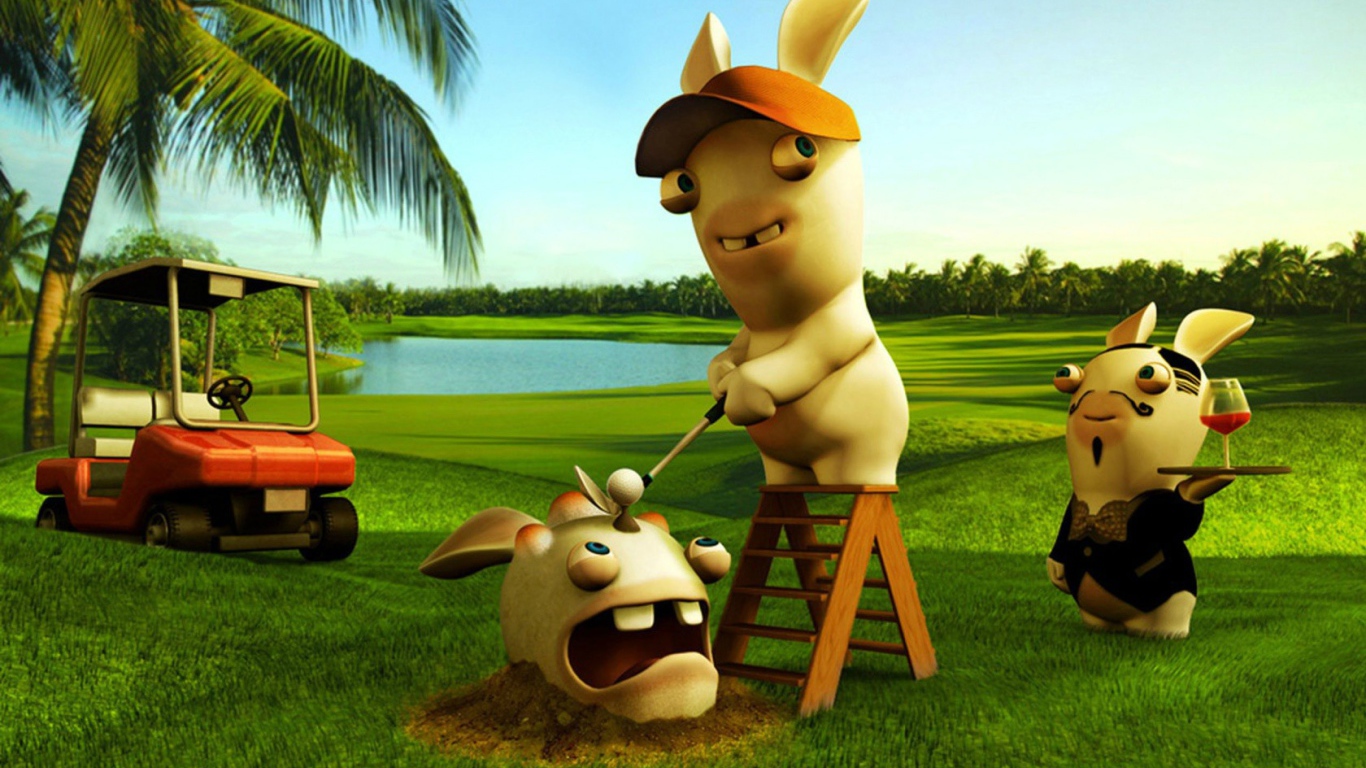 Кролики играют в гольф, игра Rayman Raving Rabbids