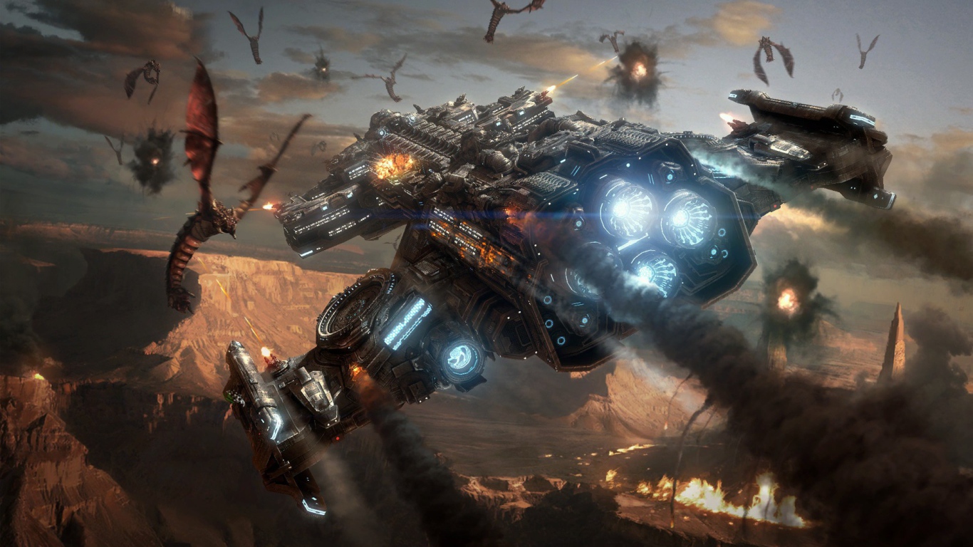 Космическое сражение в игре Starcraft II
