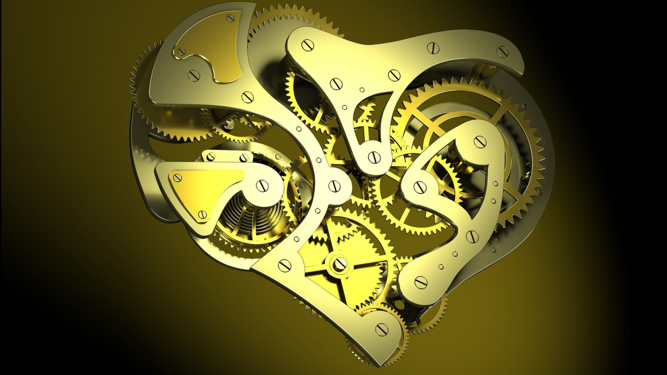 Механическое сердце, желтый фон