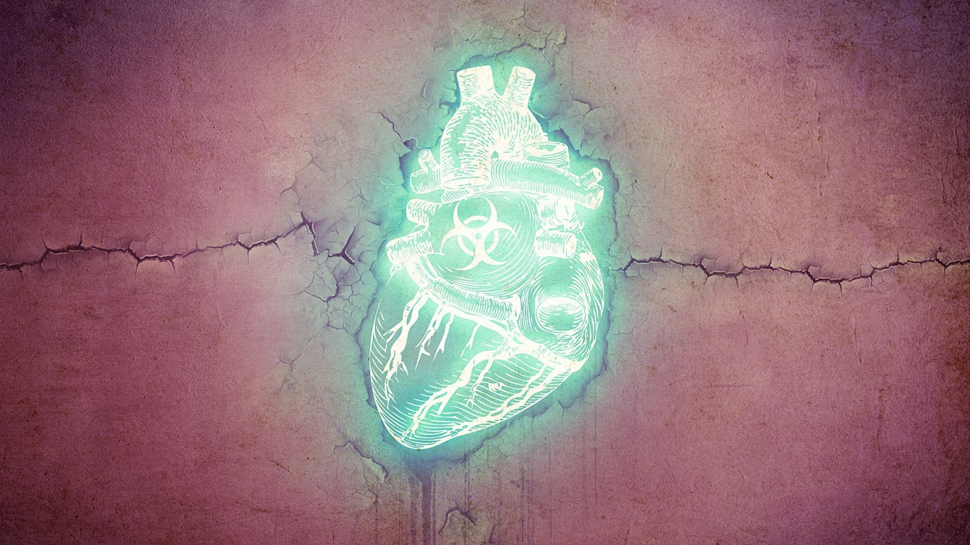 Неоновое сердце в розовом камне