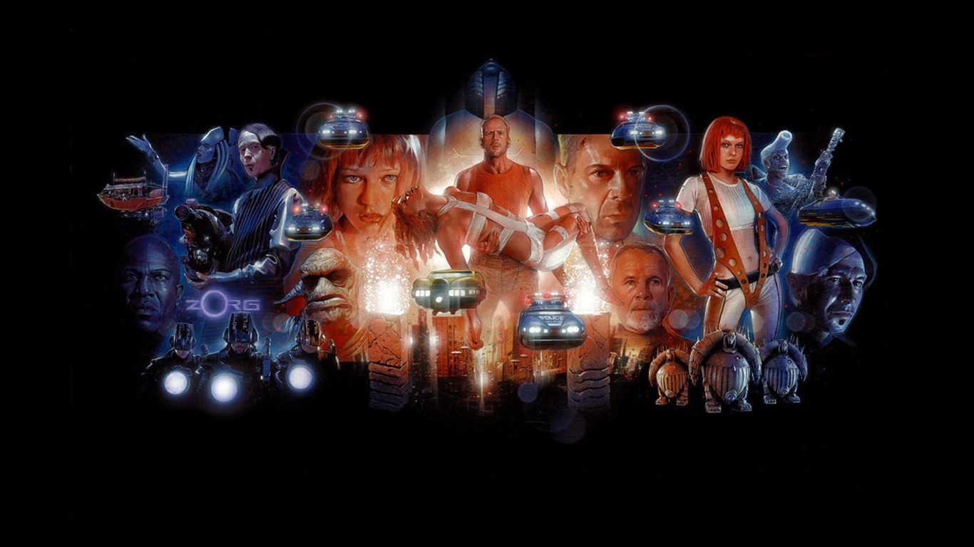 Персонажи фильма Пятый элемент на черном фоне