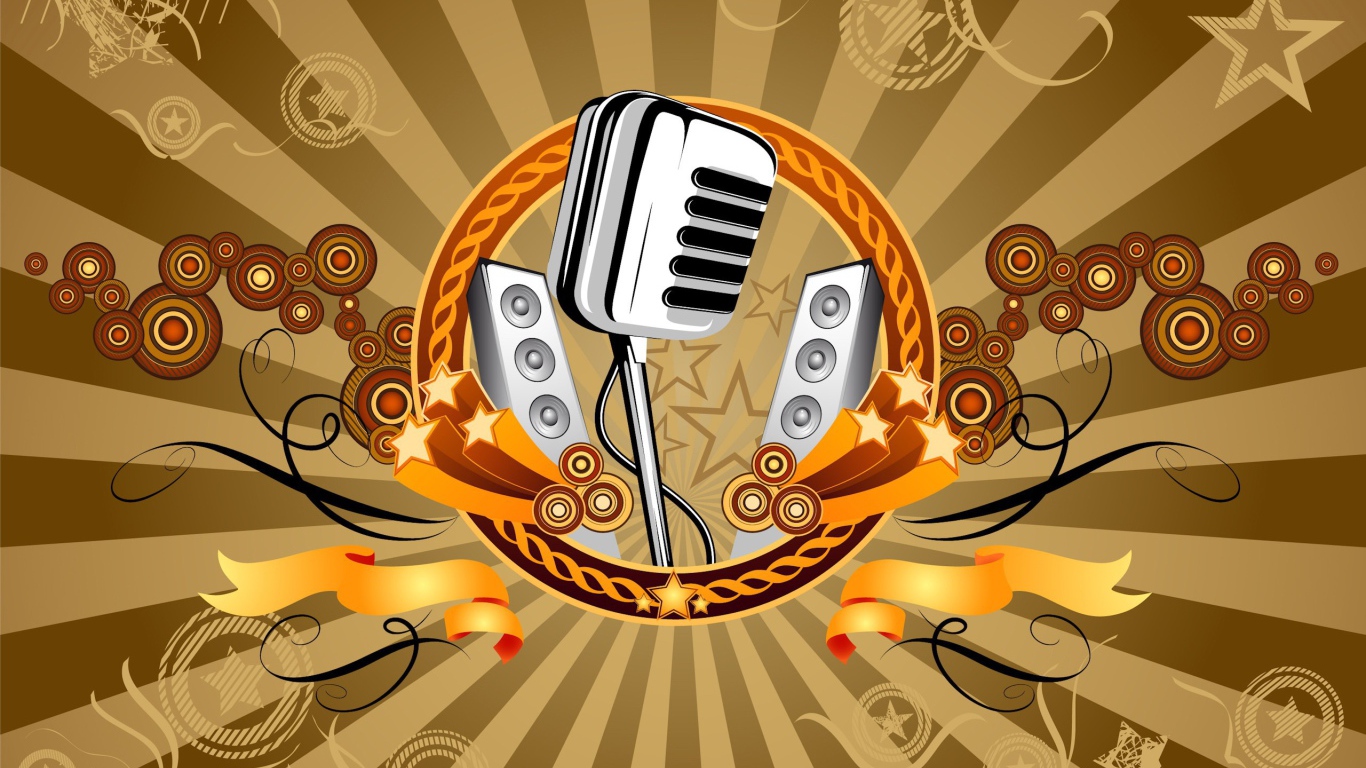 Аудио колонки и студийный микрофон