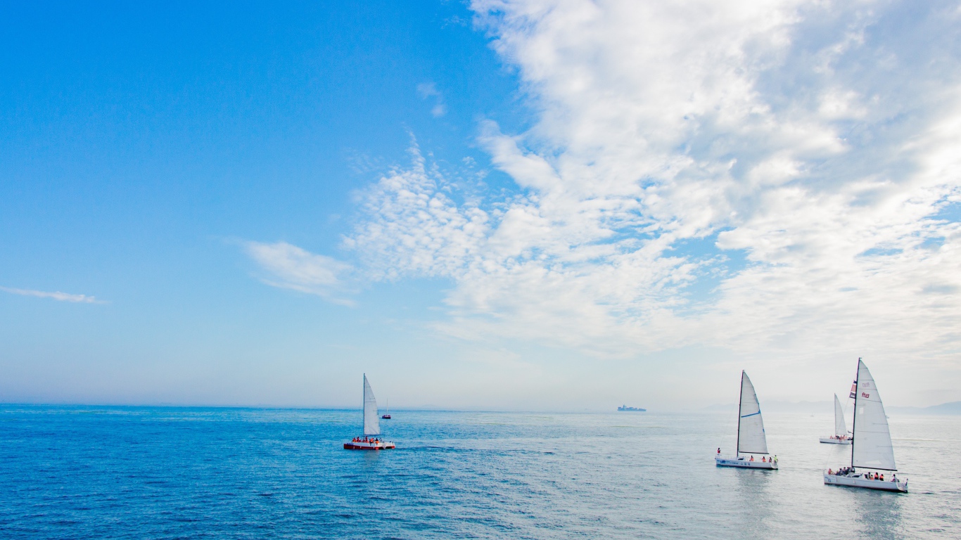 Несколько парусников на тихой глади залива