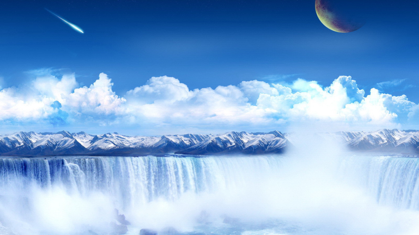 Падения метеорита над водопадом