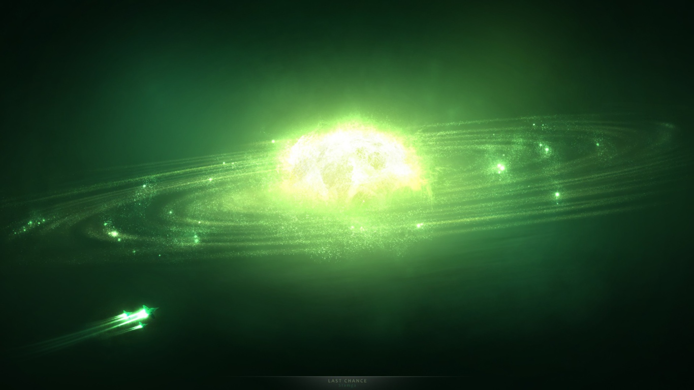 Планетная система в зеленой дымке