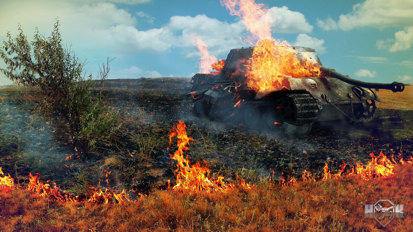 Burning JagdTiger from the game World of Tanks
