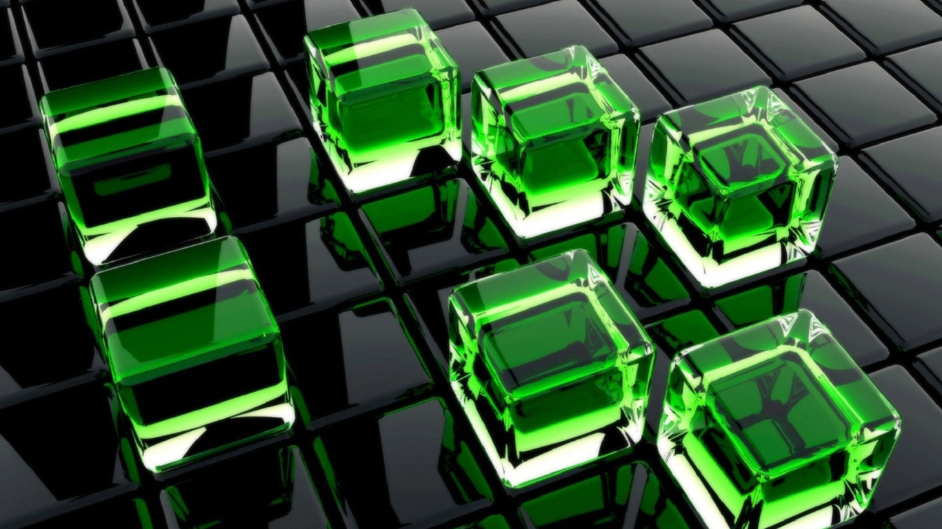 Зеленые стеклянные кубы 3D графика 