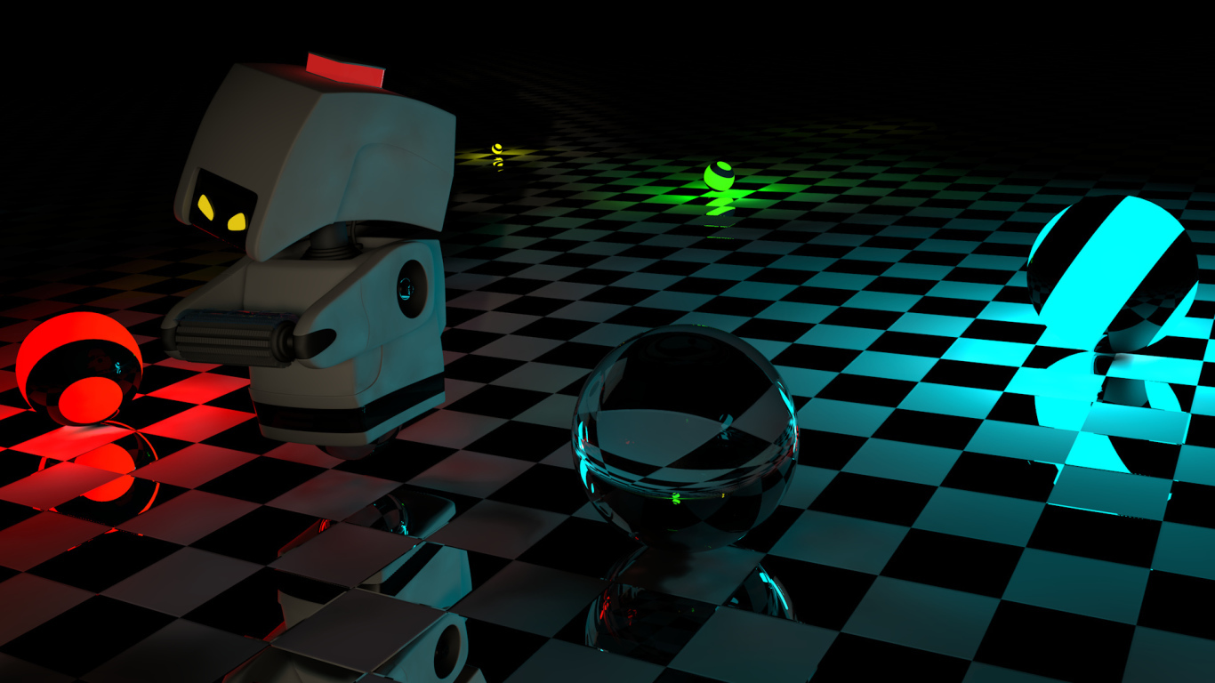 Робот и шары 3D графика 