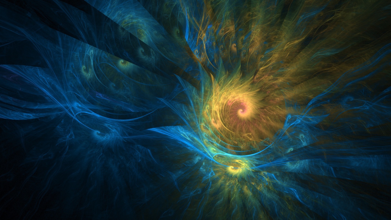 Желто - голубые спиральные фракталы  