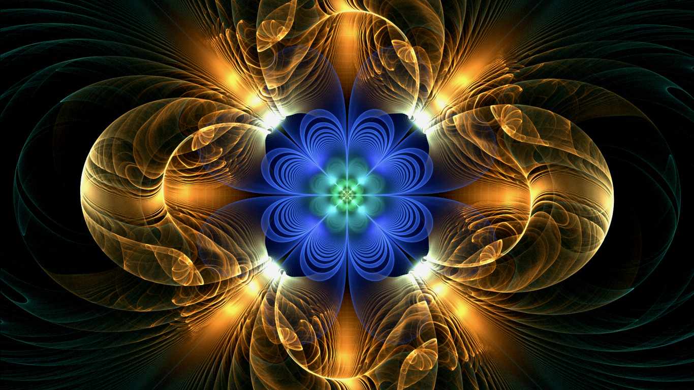 Желто голубой абстрактный фрактальный цветок 