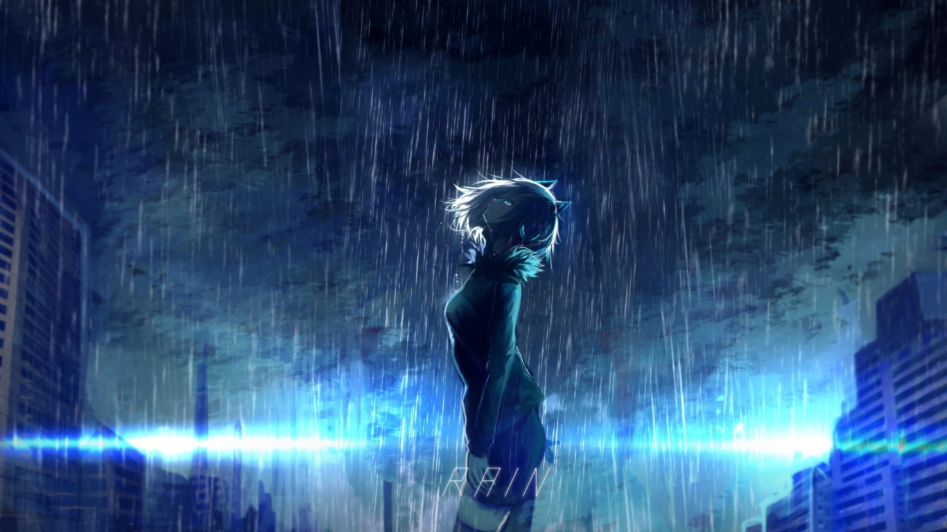 Девушка аниме под дождем 