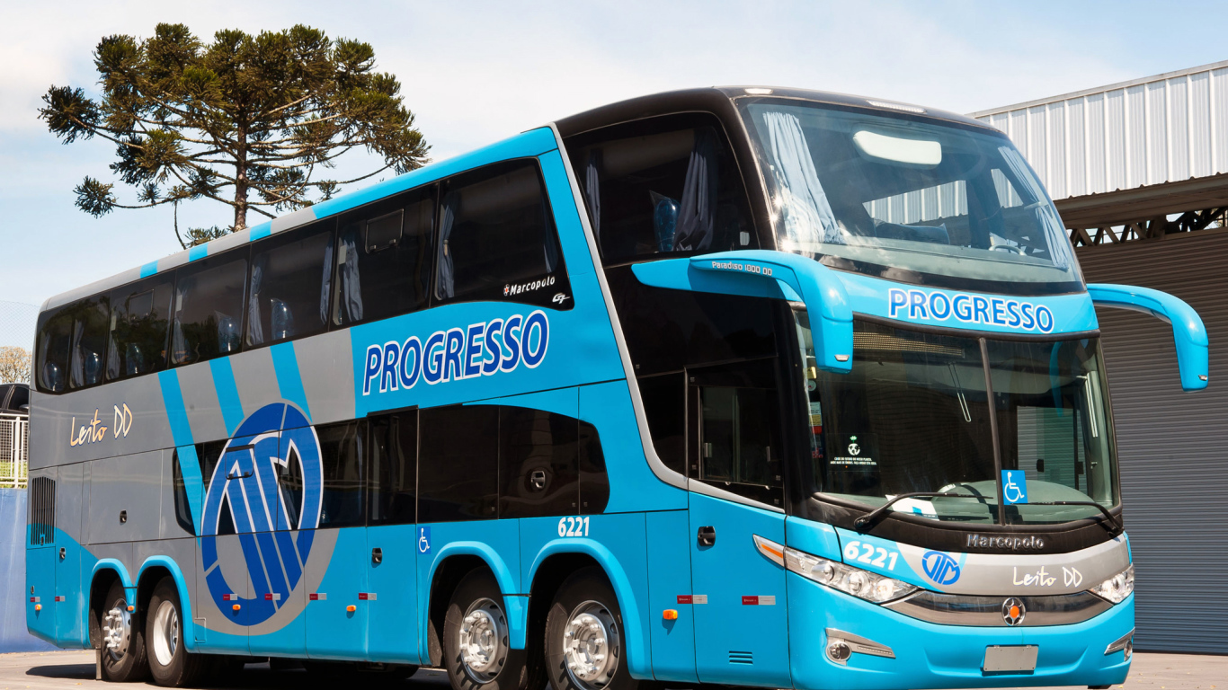 Синий большой автобус Marcopolo Paradiso G7 1800 DD 8×2