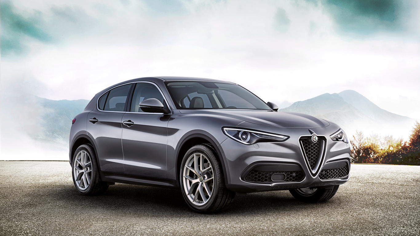 Серый автомобиль Alfa Romeo Stelvio Worldwide, 2017 