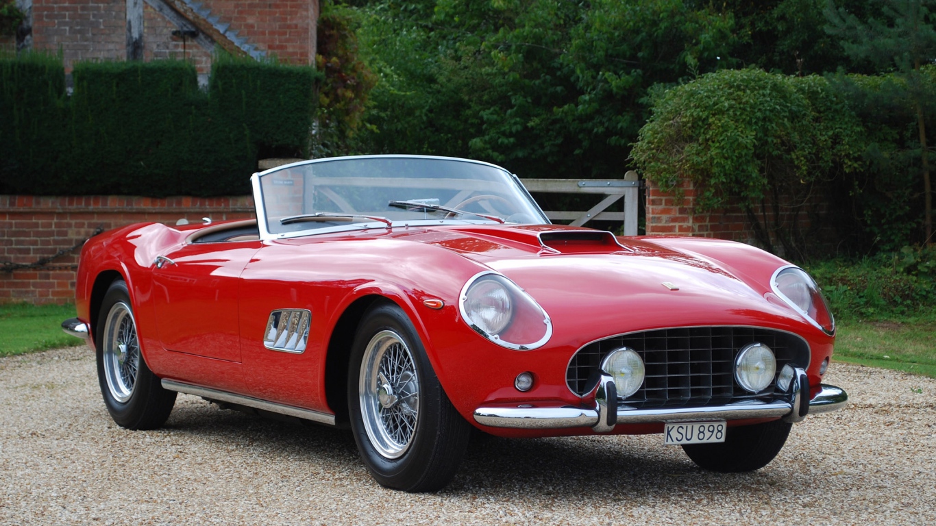 Ретро автомобиль кабриолет красного цвета Ferrari 250 Gt 