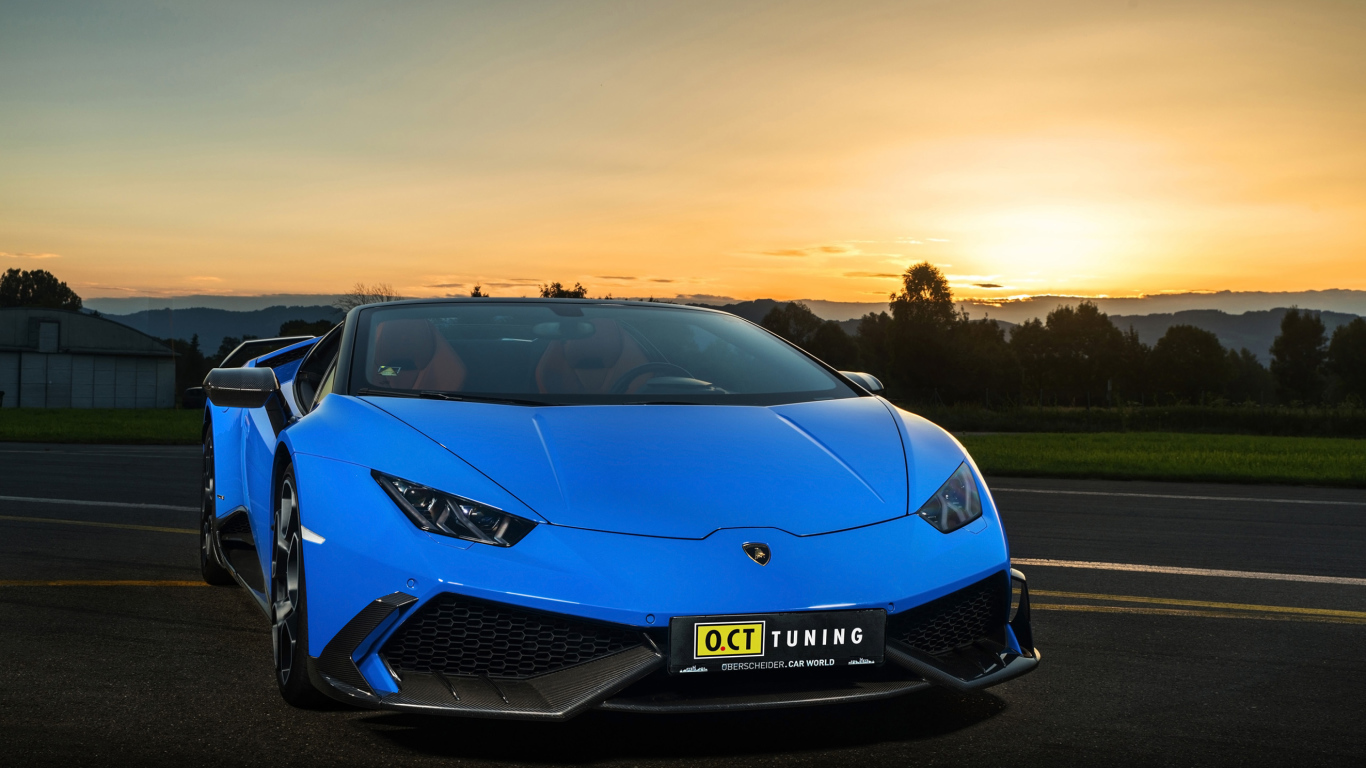 Синий скоростной автомобиль Lamborghini Huracan