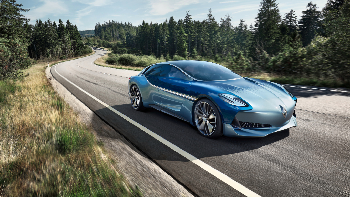 Синий автомобиль Borgward Isabella Concept, 2017 на трассе