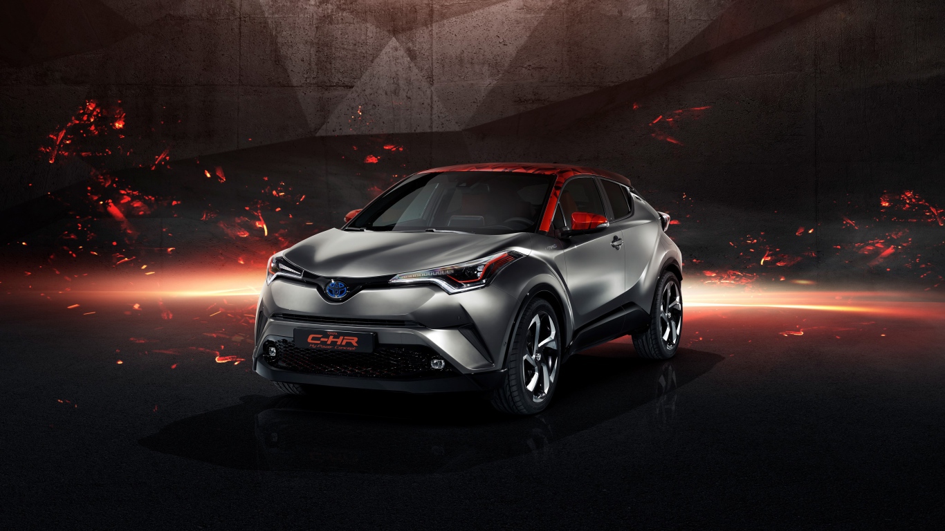 Стильный серебристый автомобиль Toyota C-HR Hy-Power, 2017