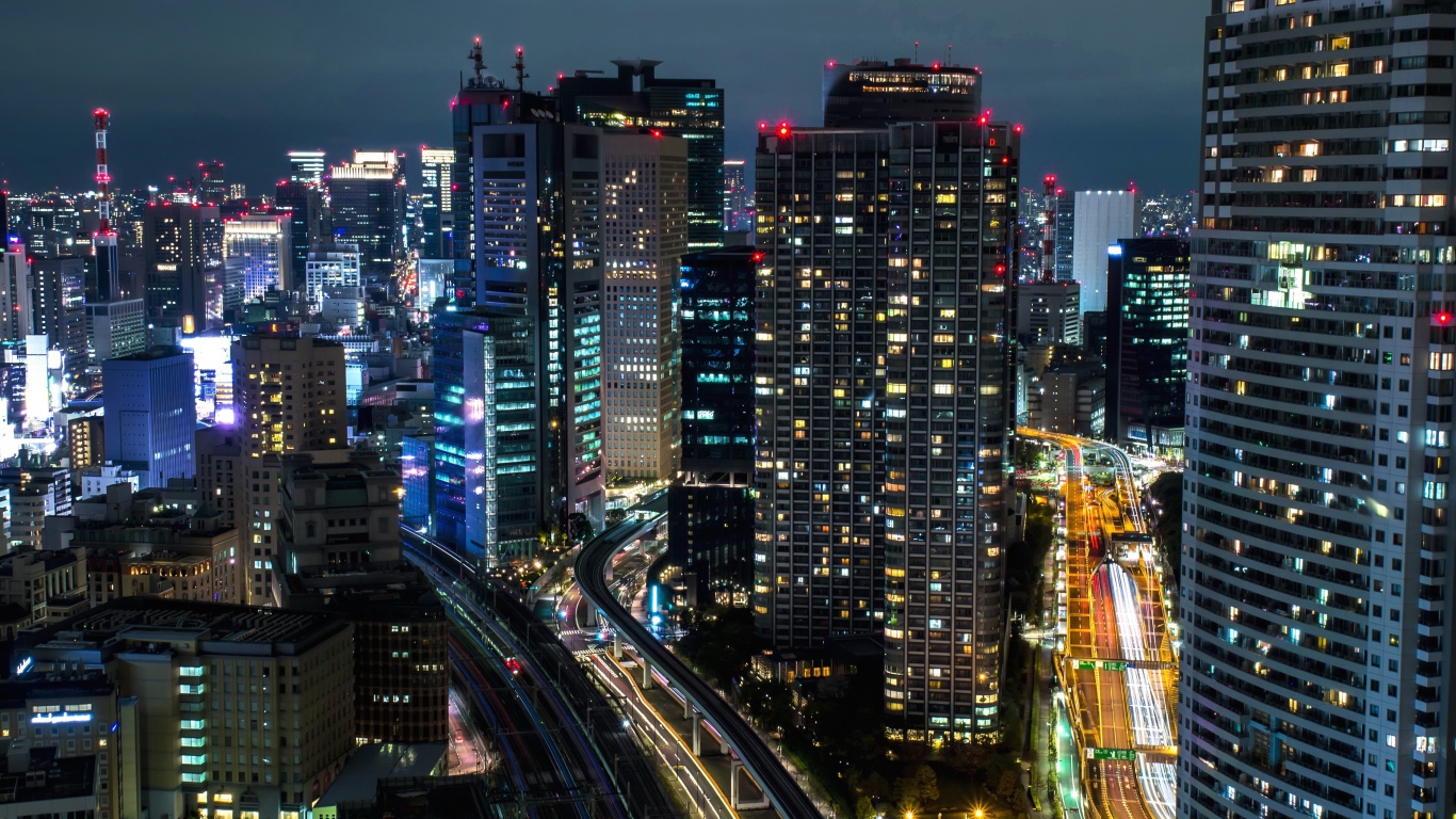 Ночной красивый город Токио 