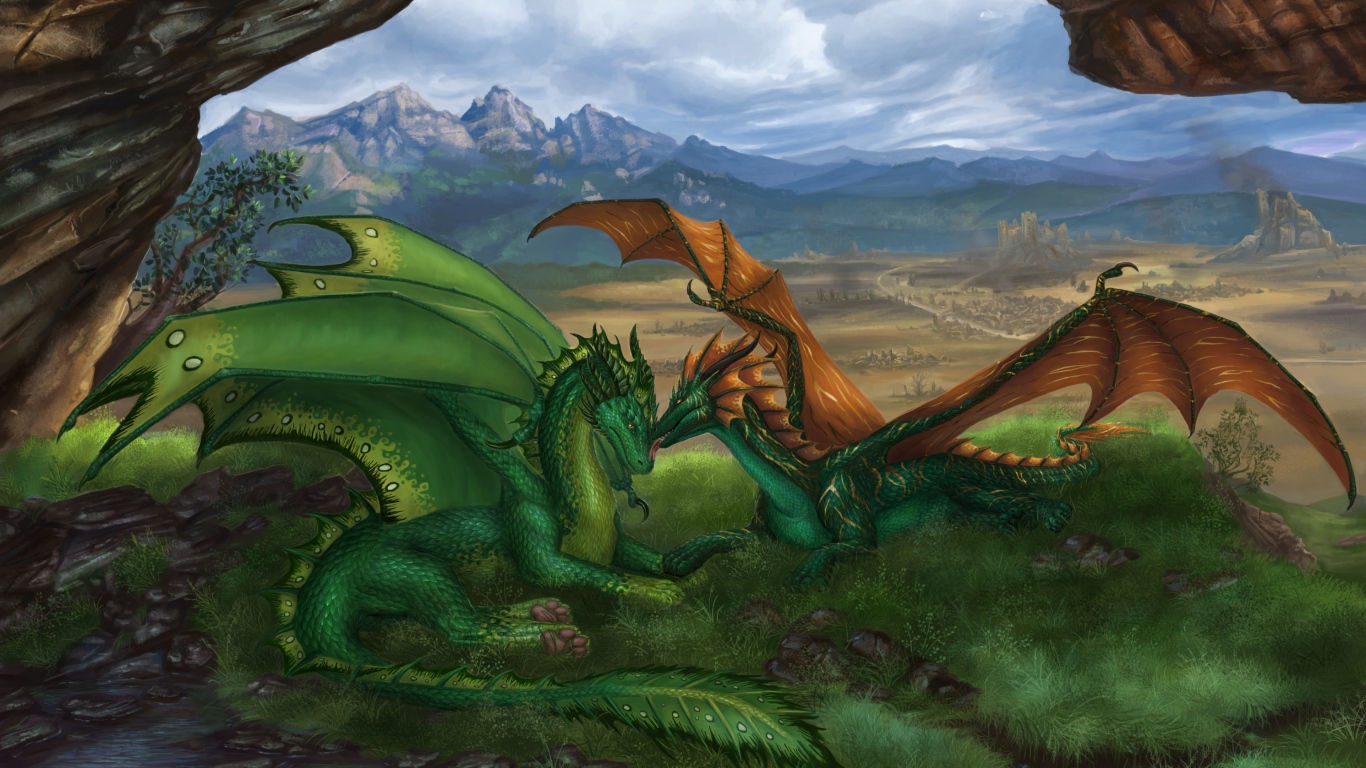 Два больших влюбленных дракона фэнтези