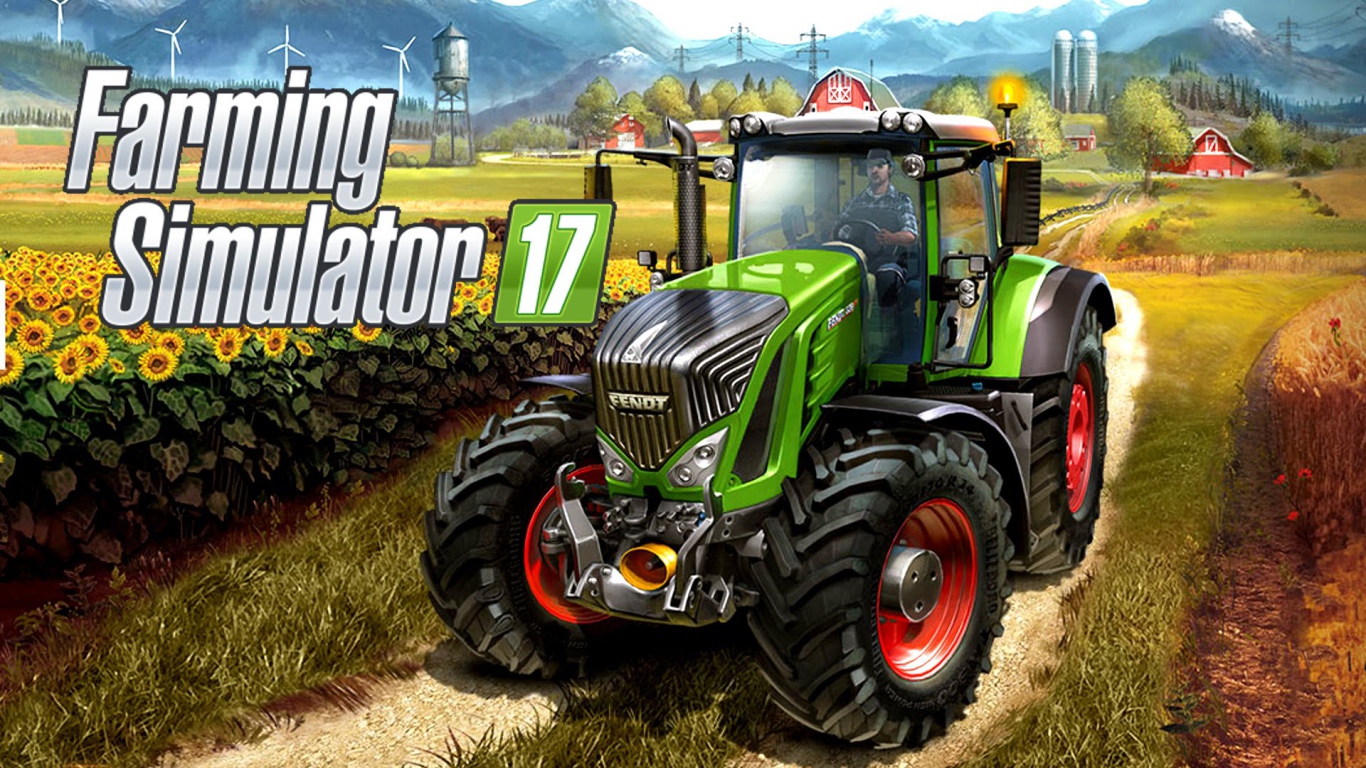 Зеленый трактор в поле игра Farming Simulator 2017 
