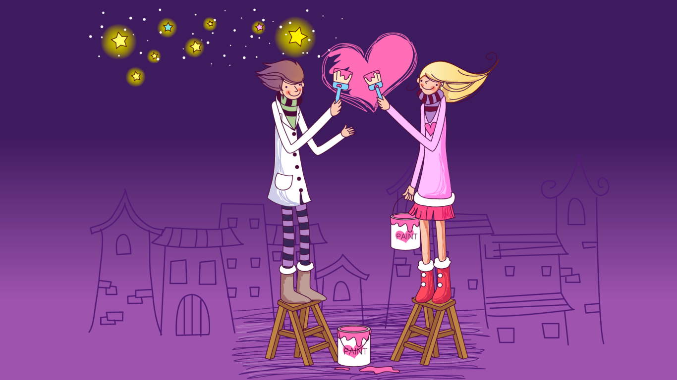 Влюбленные рисуют любовь 