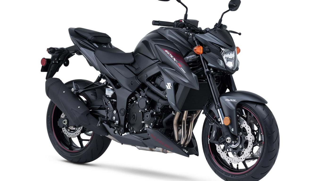 Черный мотоцикл Suzuki GSX-S750Z на белом фоне