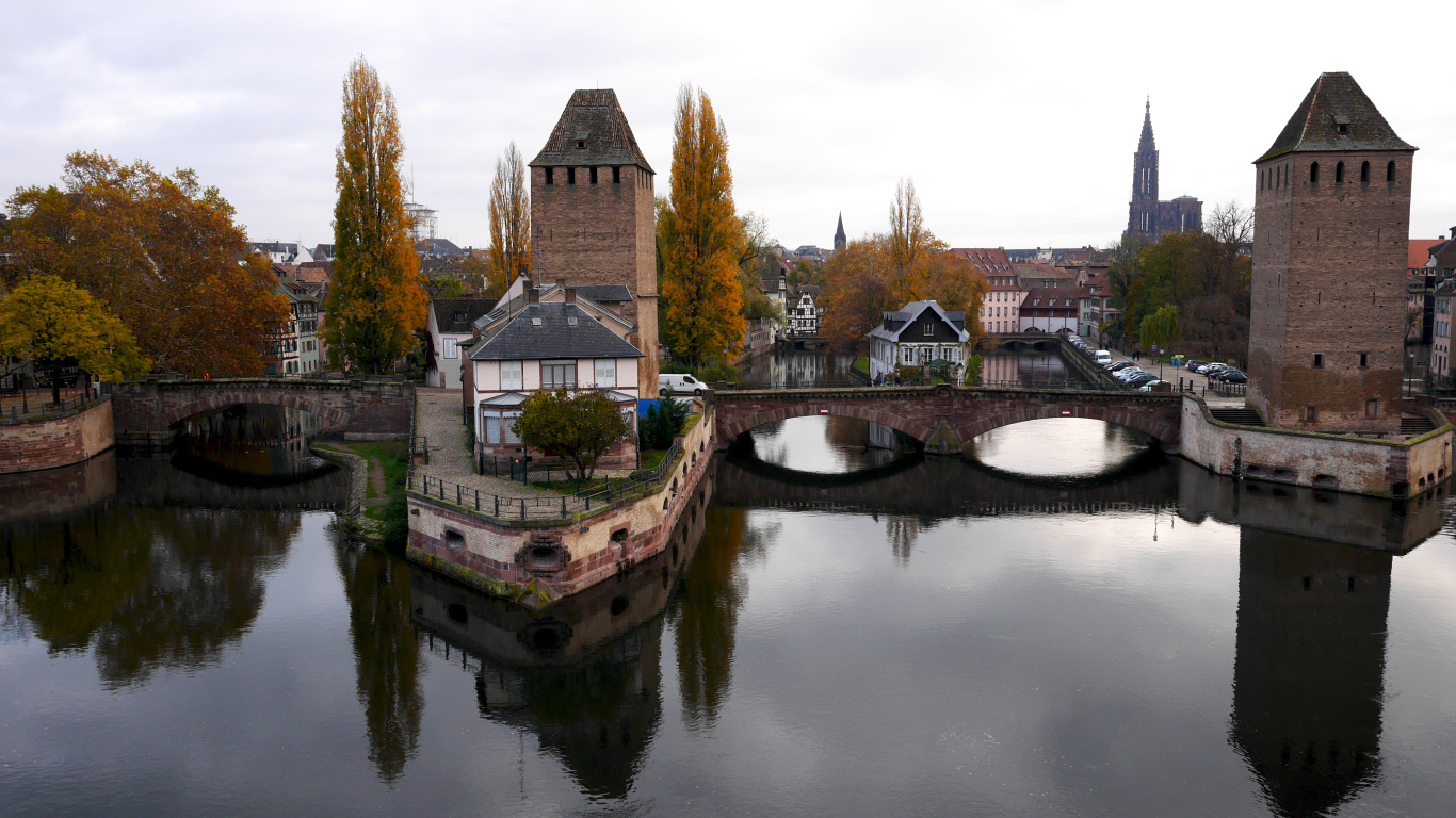 View of the landmark Strasbourg Ponts Couverts, France