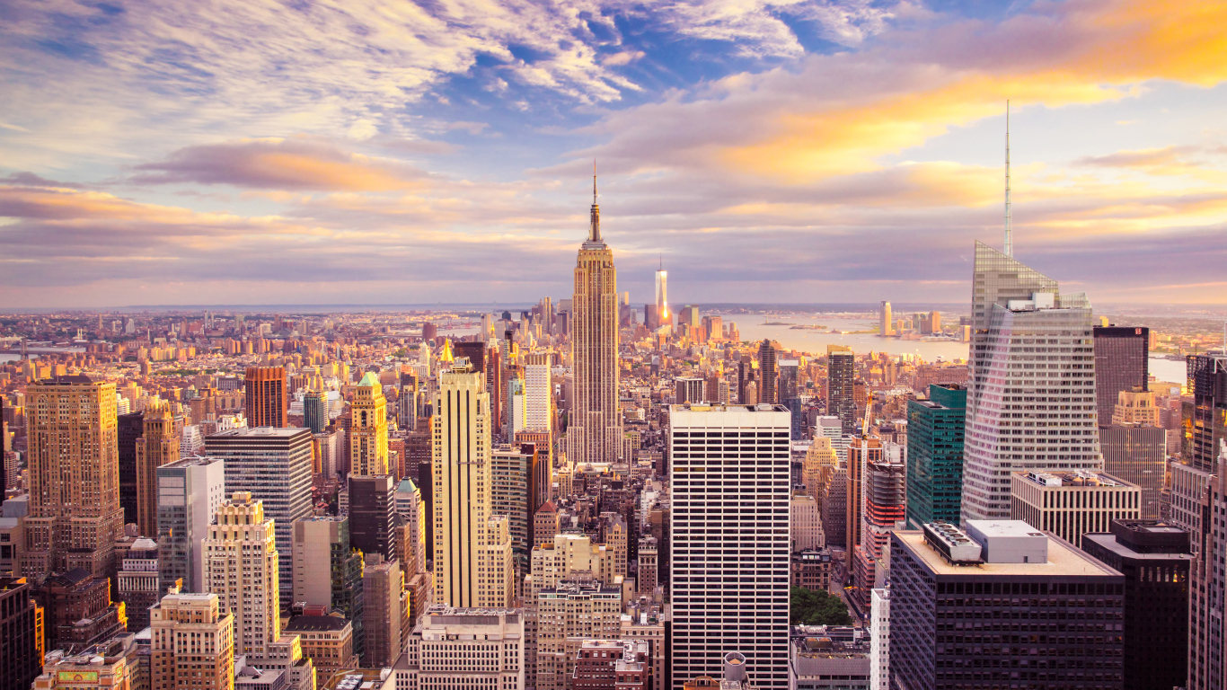 Skyscrapers Against The Sky Manhattan Ny Desktop Wallpapers 1366x768