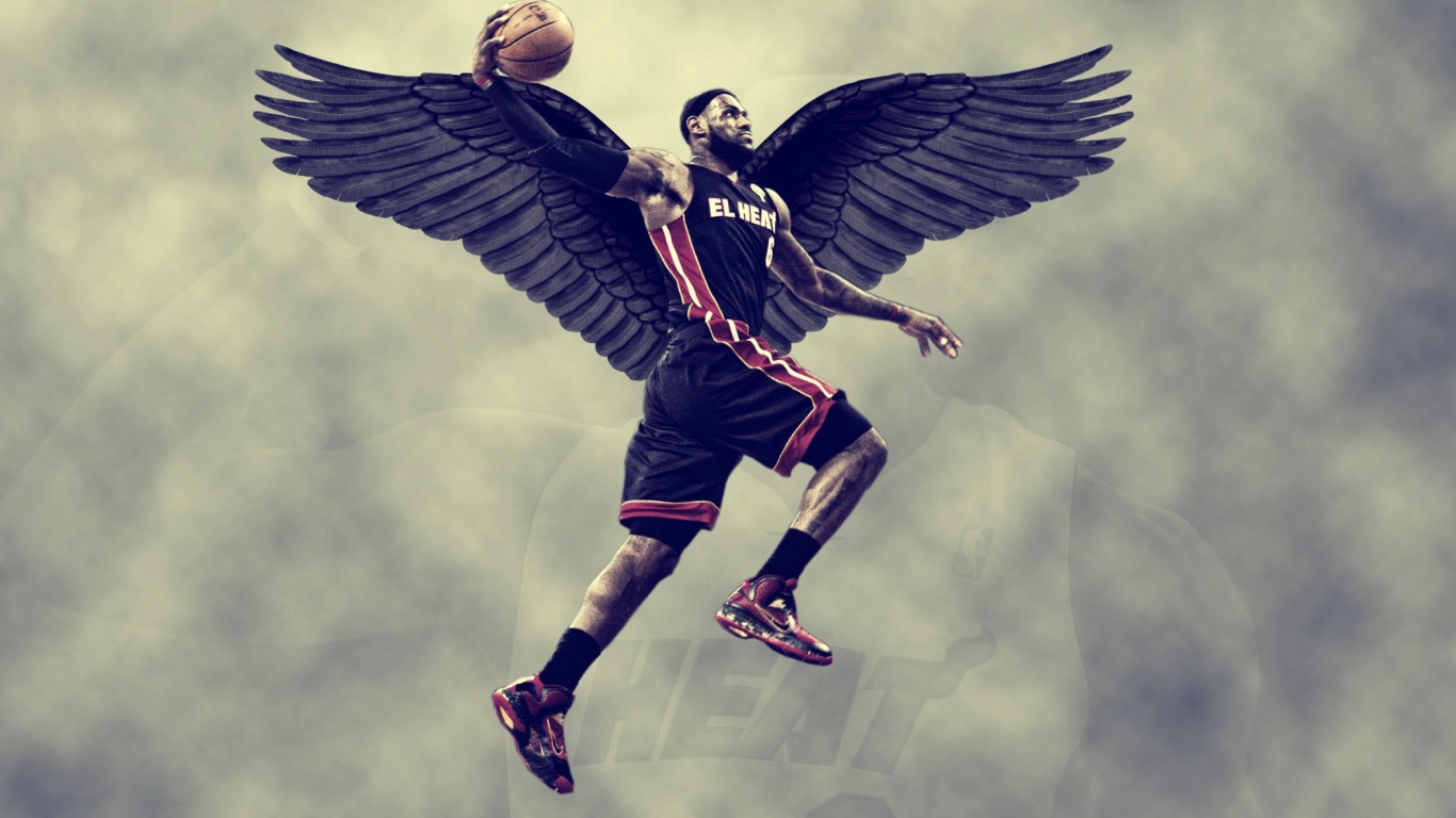 Баскетболист Леброн Джеймс с крыльями 