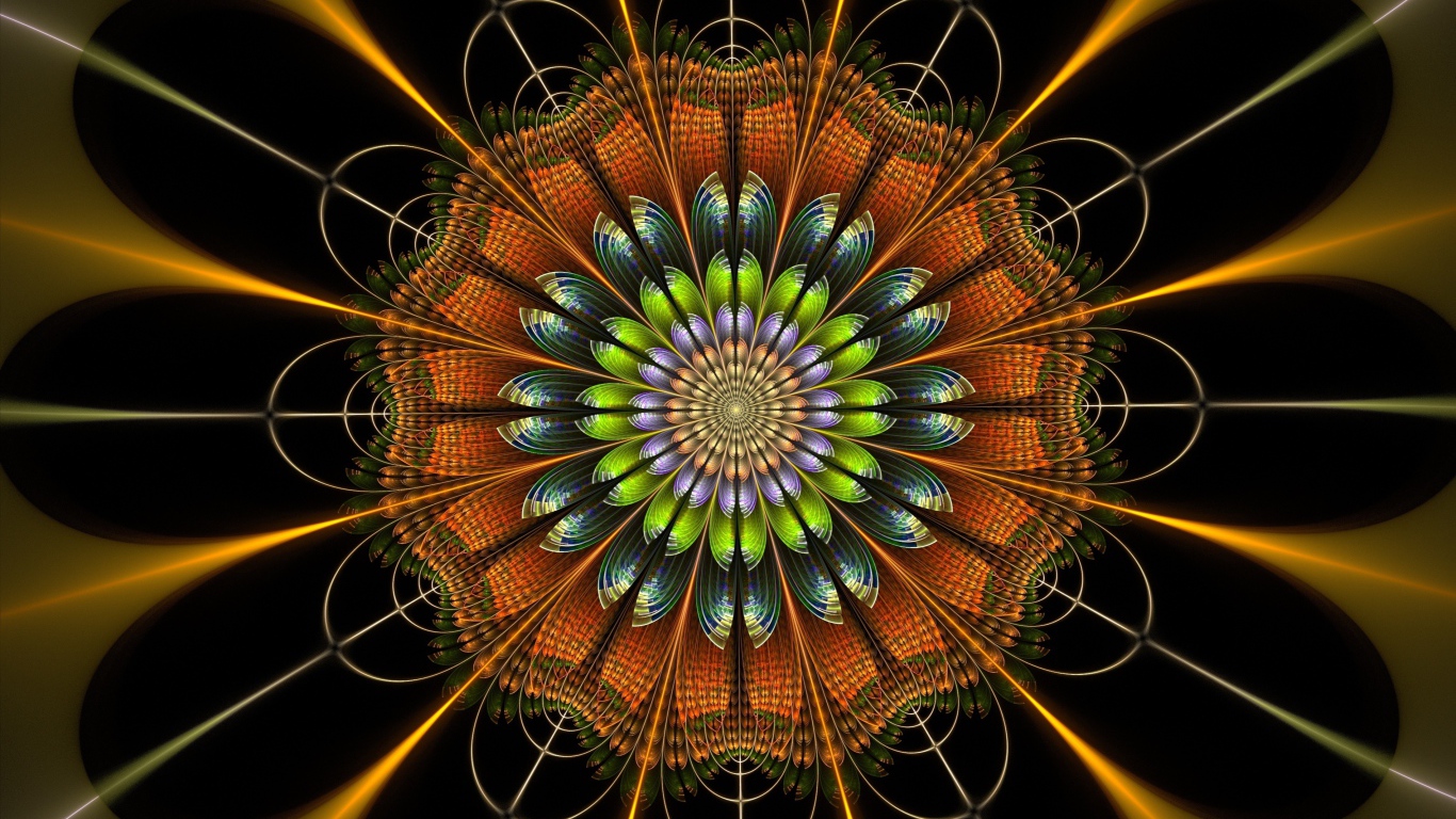 Красивый разноцветный абстрактный цветок, 3д графика