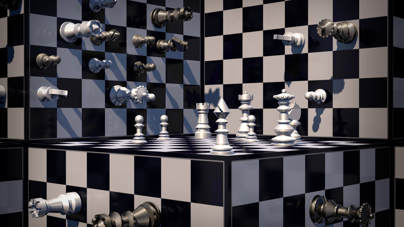 Шахматы на черно-белой шахматной доске 3д графика