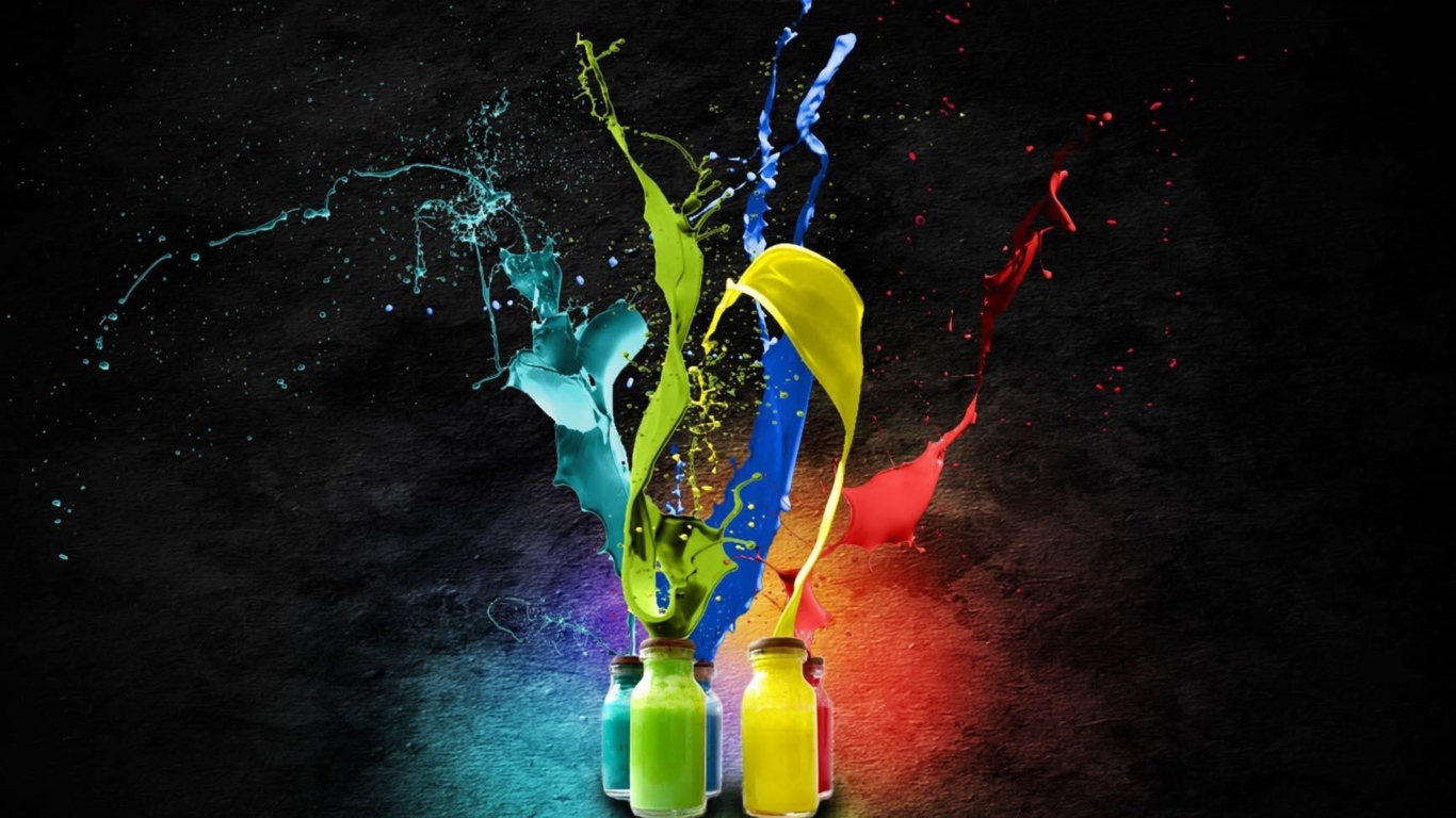 Брызги разноцветной краски в стеклянных банках 