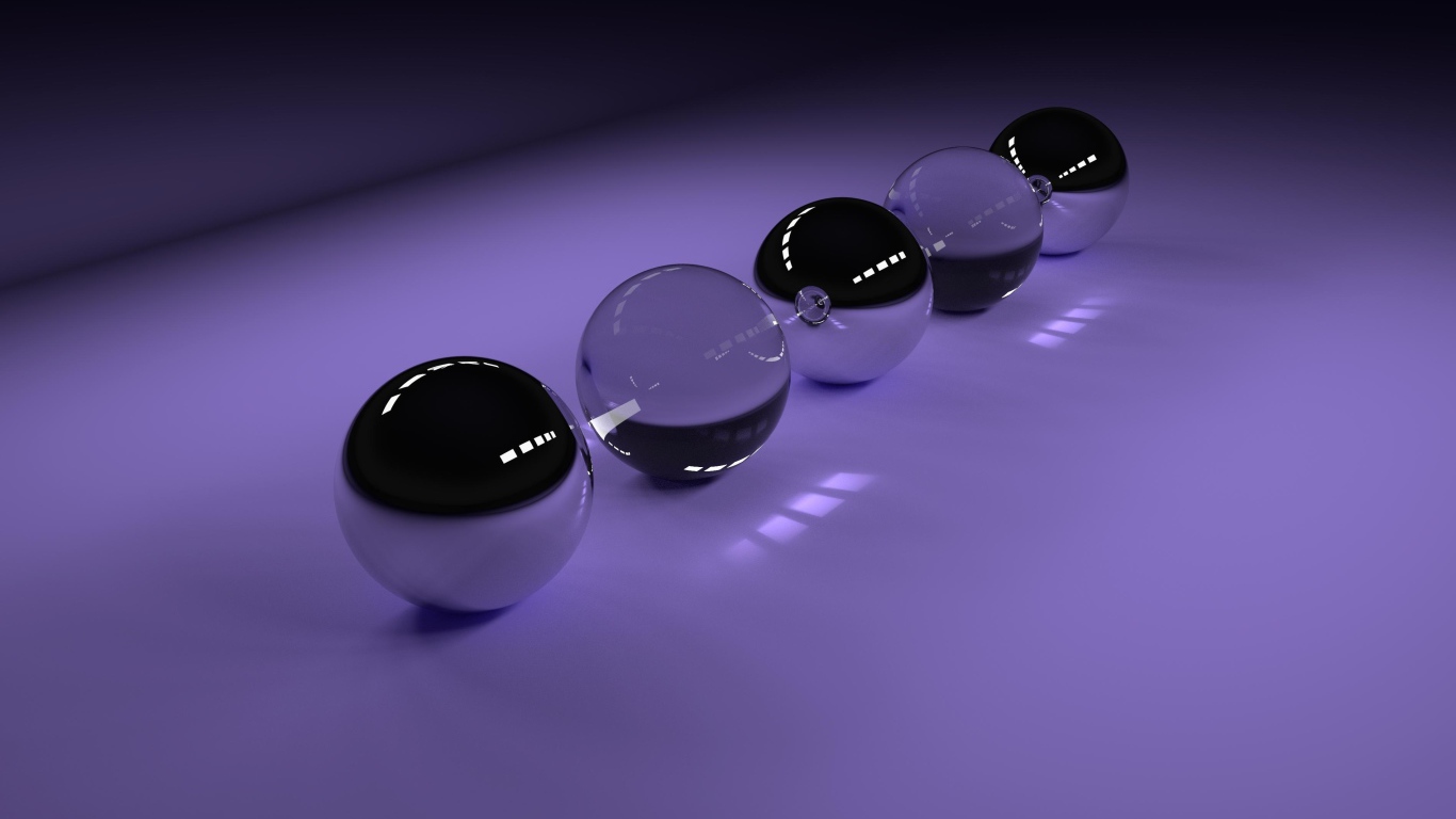 Прозрачные стеклянные шары на фиолетовом фоне, 3д графика
