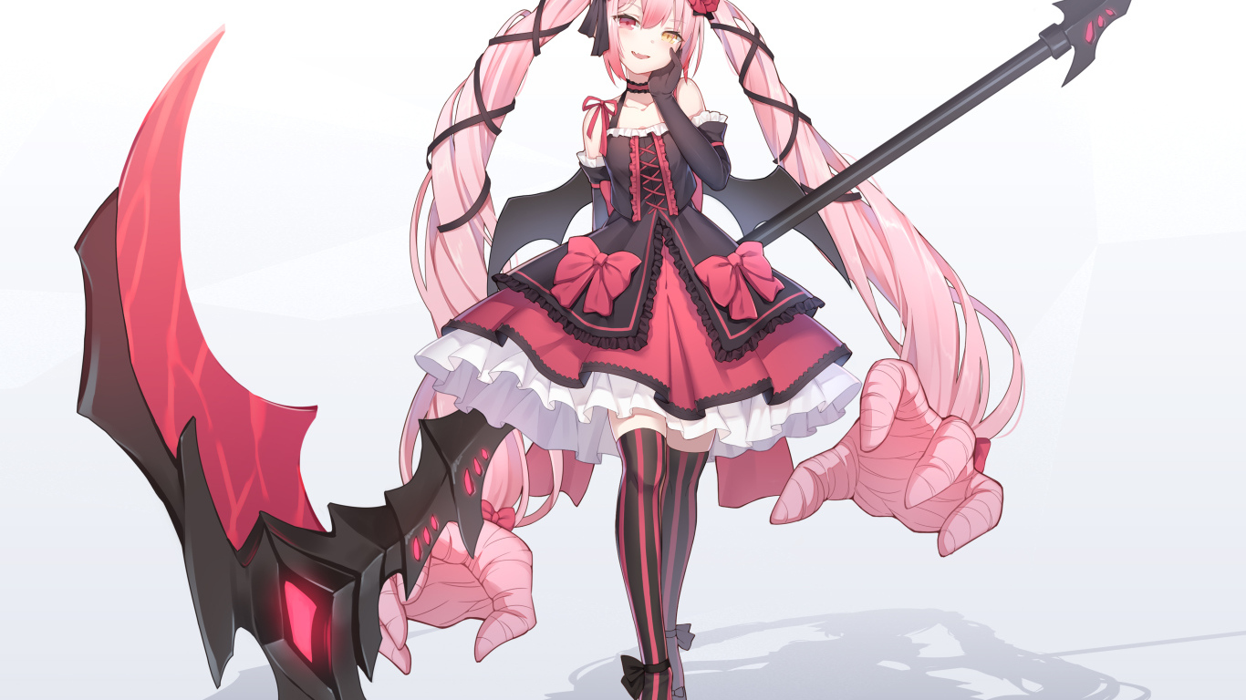 Девушка аниме с длинными розовыми волосами