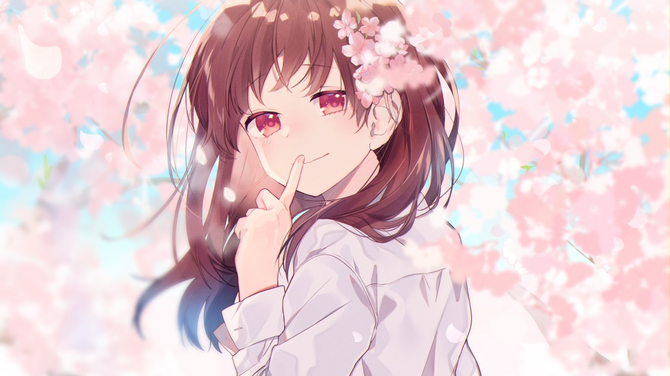 Anime girl with sakura flowers in her hair